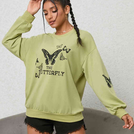 Butterfly Graphic Drop Shoulder Sweatshirt