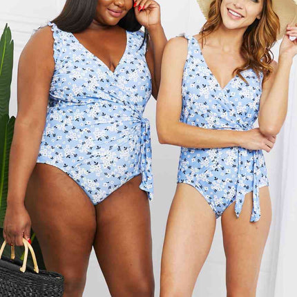 Marina West Swim Full Size Float On Ruffle Faux Wrap One-Piece in Blossom Blue