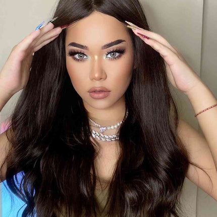 13*2" Lace Front Wigs Synthetic Long Wave 26" Heat Safe 150% Density in Brown