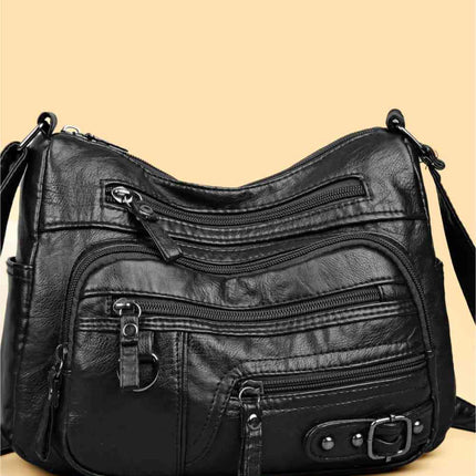 Multi-Pocket PU Leather Crossbody Bag