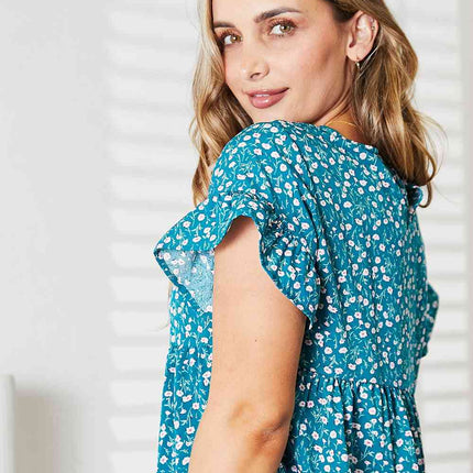 Double Take Short Flounce Sleeve Tiered Dress