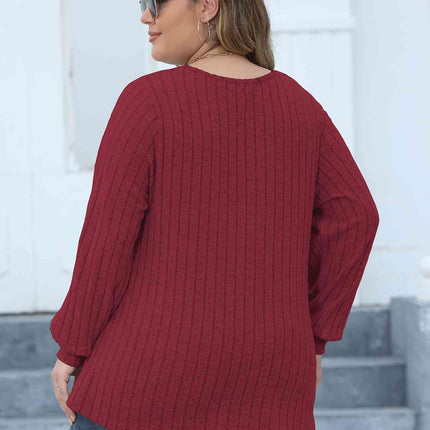 Plus Size Ribbed V-Neck Long Sleeve Top