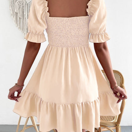 Smocked Square Neck Short Sleeve Dress