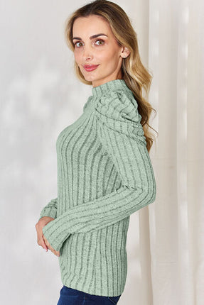 Basic Bae Full Size Ribbed Mock Neck Puff Sleeve T-Shirt - Vickie Lynn's