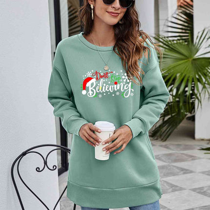 DON'T STOP BELIEVING Graphic Drop Shoulder Sweatshirt