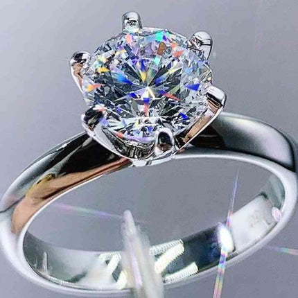 Adored 925 Sterling Silver 3 Carat Moissanite 6-Prong Ring