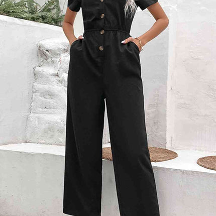 Collared Neck Short Sleeve Jumpsuit