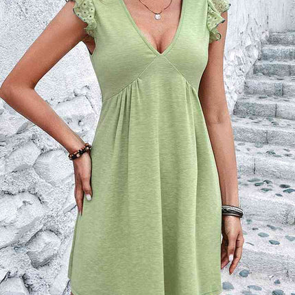 V-Neck Cap Sleeve Mini Dress