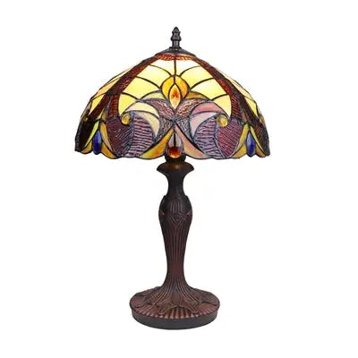 ADIA Tiffany-Style Dark Bronze 1-Light Victorian Accent Table Lamp 12" Shade