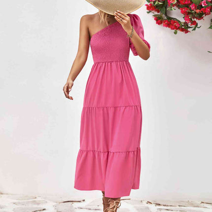 Smocked One-Shoulder Midi Dress