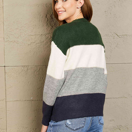 Woven Right Color Block V-Neck Button Down Cardigan