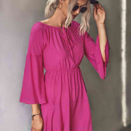 Tie Neck Flare Sleeve Mini Dress