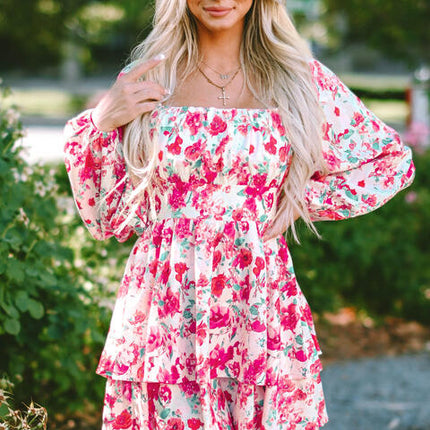 Floral Square Neck Layered Dress