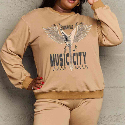 Simply Love Simply Love Full Size Round Neck Dropped Shoulder MUSIC CITY Graphic Sweatshirt