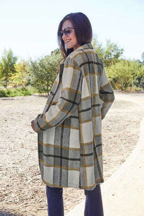 Double Take Full Size Plaid Button Up Lapel Collar Coat - Vickie Lynn's