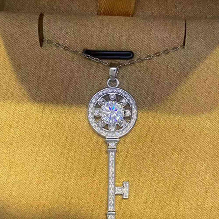 1 Carat Moissanite Platinum-Plated Key Pendant Necklace