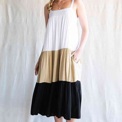 Color Block Sleeveless Dress with Pockets