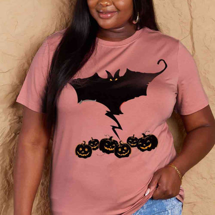 Simply Love Full Size Bat & Pumpkin Graphic Cotton T-Shirt