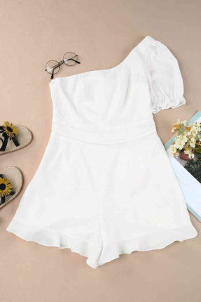 One-Shoulder Flounce Sleeve Romper