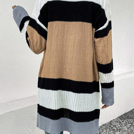 Color Block Open Front Drop Shoulder Cardigan