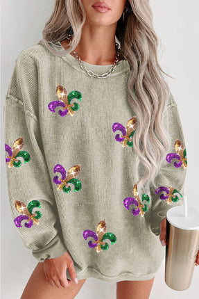 Sequin Round Neck Dropped Shoulder Sweatshirt - Vickie Lynn's