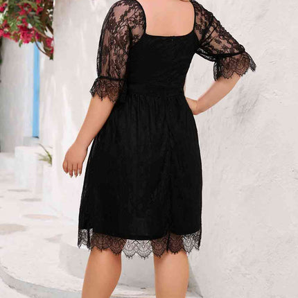 Plus Size Lace Flounce Sleeve Square Neck Dress