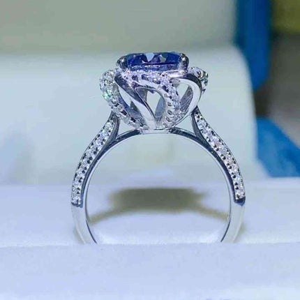2 Carat Cobalt Blue Moissanite 925 Sterling Silver Ring