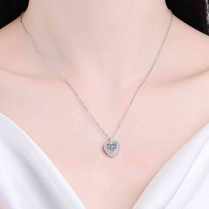 925 Sterling Silver 1 Carat Moissanite Heart Pendant Necklace