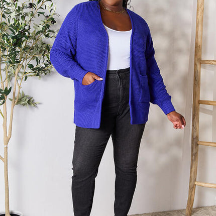 Zenana Full Size Waffle-Knit Open Front Cardigan