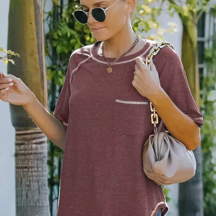 Ladies Summer Fashion Round Neck Loose Short Sleeve T-Shirt Tops