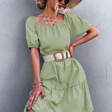 Square Neck Short Sleeve Mini Dress