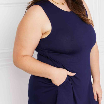 Yelete Full Size Two-Tone Sleeveless Mini Dress with Pockets