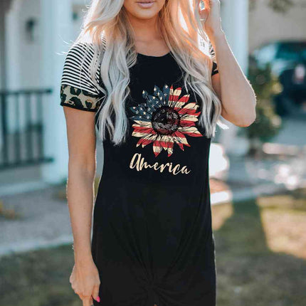 AMERICA US Flag Flower Graphic Twisted Dress