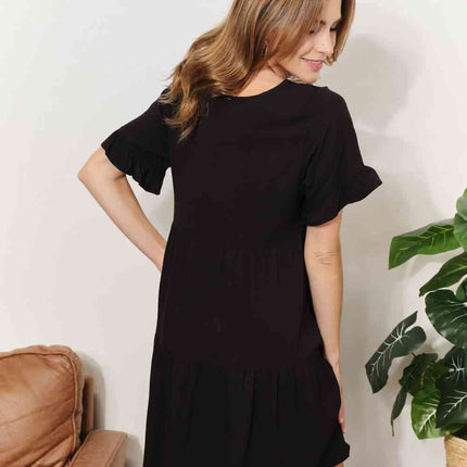 Double Take V-Neck Flounce Sleeve Tiered Dress - Vickie Lynn's
