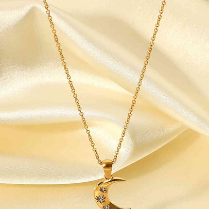 18K Gold Plated Inlaid Zircon Moon Pendant Necklace