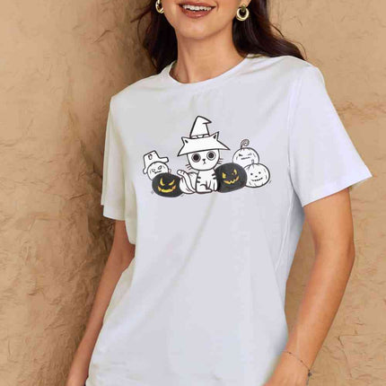Simply Love Full Size Cat & Pumpkin Graphic Cotton T-Shirt