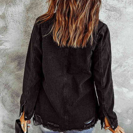 Distressed Snap Down Denim Jacket