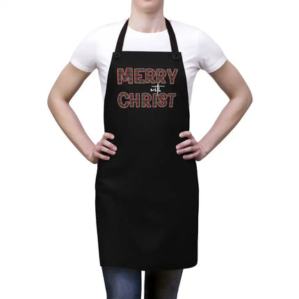 Home Accessories, Apron for Cooking or Cleaning, Merry With Christ, Red And Green Plaid Christmas Holiday Pattern Print