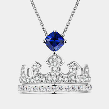 Zircon Lab-Grown Sapphire Crown Shape Pendant Necklace