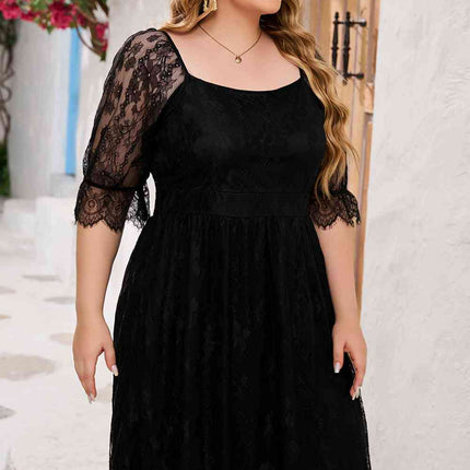 Plus Size Lace Flounce Sleeve Square Neck Dress