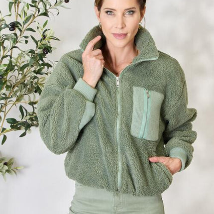 Heimish Full Size Zip Up Collared Neck Jacket - Vickie Lynn's