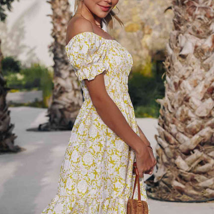 Floral Flounce Sleeve Off-Shoulder Dress