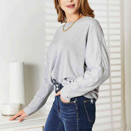 Double Take Seam Detail Round Neck Long Sleeve Top - Vickie Lynn's