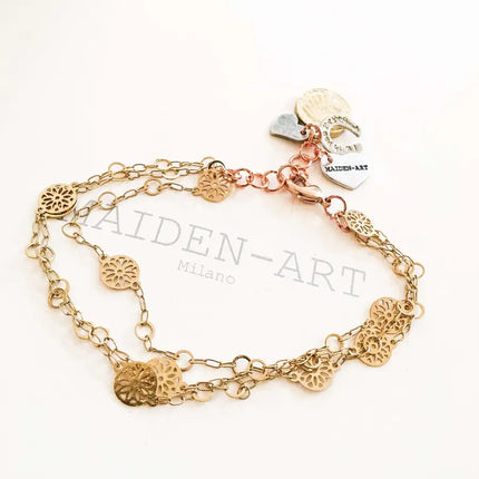 Gold Coin Bracelet With Horseshoe and Heart Charms. Coin Jewelry.