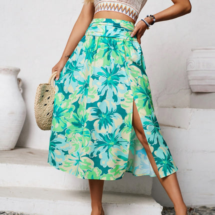 Slit Printed Midi Skirt