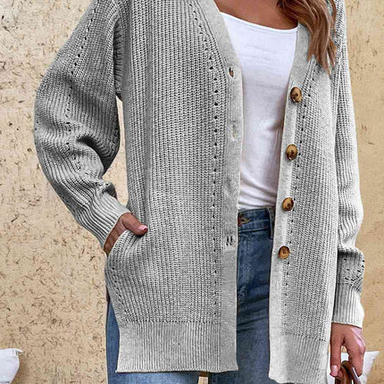 V-Neck Openwork Long Sleeve Cardigan