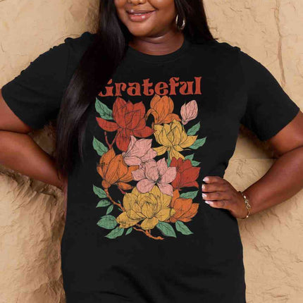 Simply Love Full Size GRATEFUL Flower Graphic Cotton T-Shirt