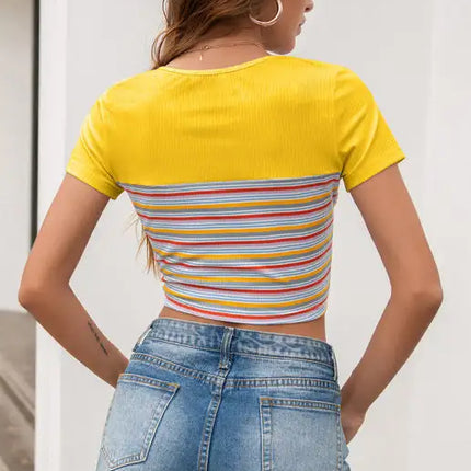 Women's Summer Slim Fit Cropped Navel Sexy Round Neck Short Sleeve T-Shirt