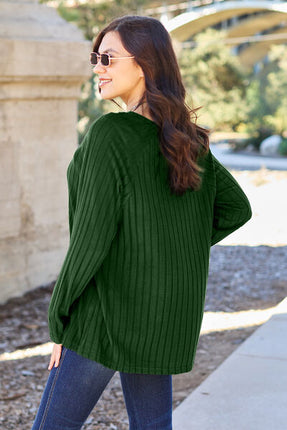 Basic Bae Full Size Ribbed Round Neck Long Sleeve Knit Top - Vickie Lynn's