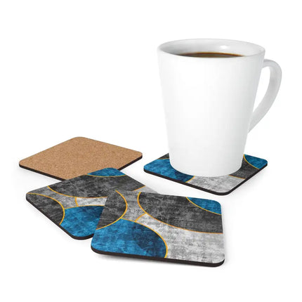 Home Decor, Coaster Set - 4 piece Home/Office, Black Blue Grey Circular Geometric Pattern Print